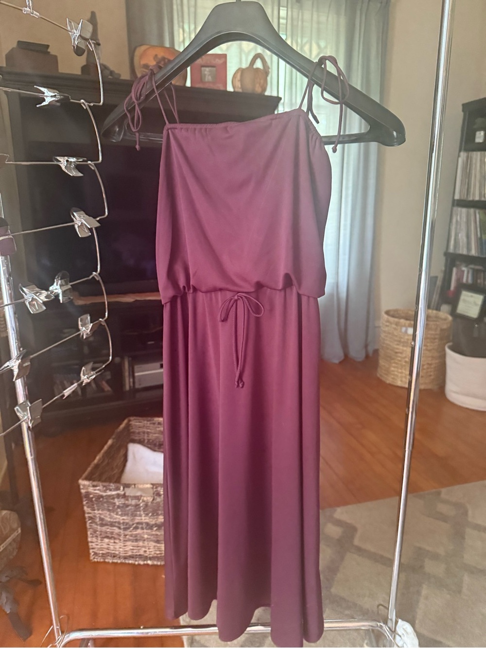Women's vintage 70s Tie-Waist Dress - Burgundy